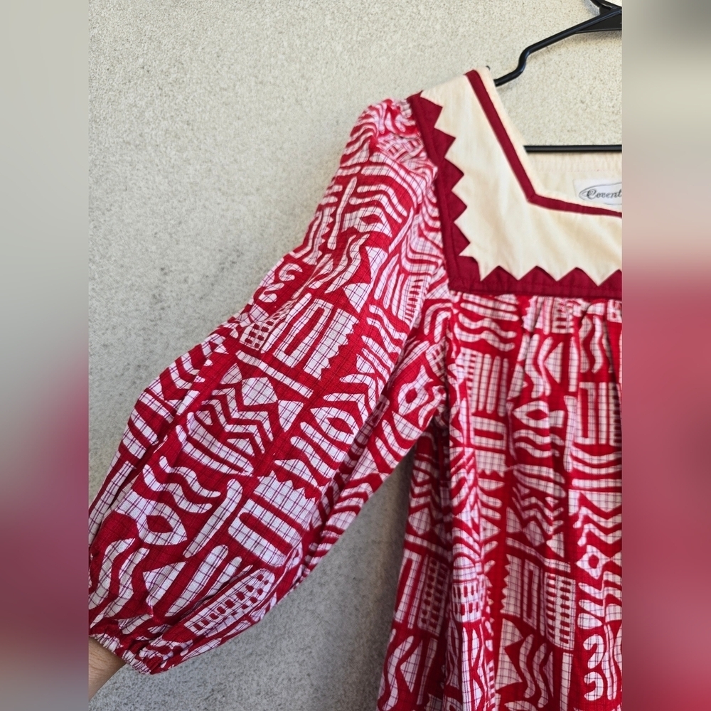 Vintage 100% Cotton Red and White Patterned Dress - Picture 4 of 10